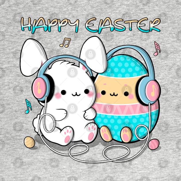 Cute bunny and big colorful egg. Happy easter illustration by ilhnklv